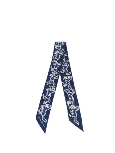 Pre-owned Hermes 2000-2025 Chevaux En Liberte Silk Twilly Scarf Scarves In Blue