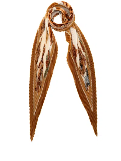 Pre-owned Hermes 2000-2025 Confidents Des Coeurs Pleated Silk Scarf Scarves In Brown