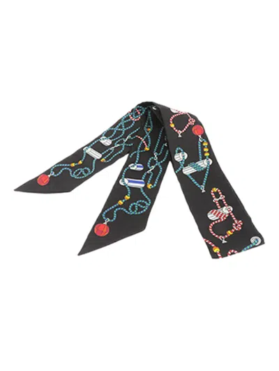 Pre-owned Hermes 2000-2025 Cordages Silk Twilly Scarf Scarves In Black