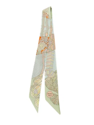 Pre-owned Hermes 2000-2025 De L Ombrelle Aux Duels Silk Twilly Scarf Scarves In Blue