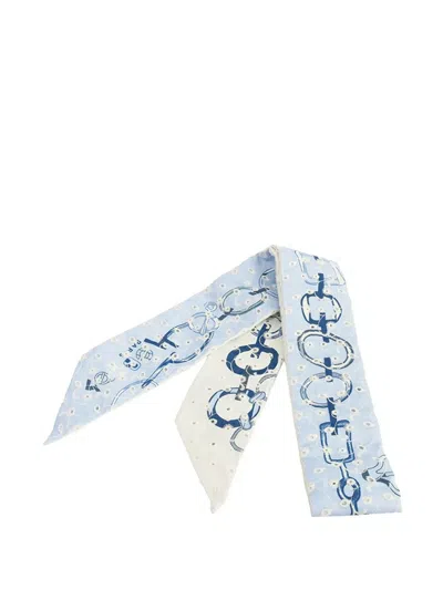 Pre-owned Hermes 2000-2025 Do Re Boucles Broderie Anglaise Twilly Silk Scarf Scarves In Blue