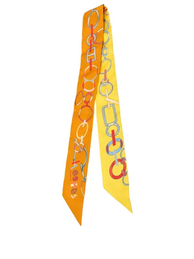 Pre-owned Hermes 2000-2025 Do Re Boucles Silk Twilly Scarf Scarves In Orange