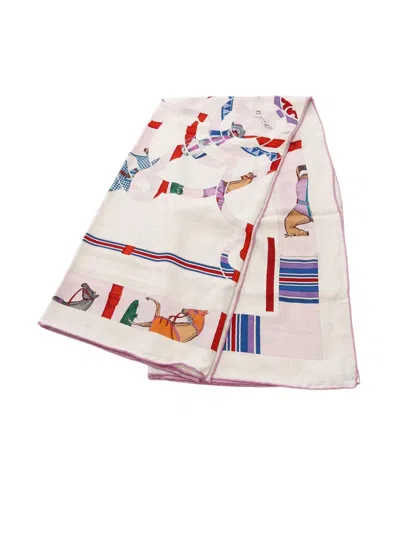 Pre-owned Hermes 2000-2025 Eperon D Or Et Tenues De Jour Cashmere Silk Shawl 140 Scarves In Brown