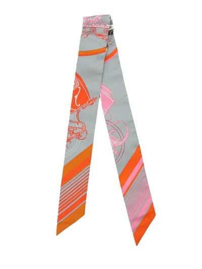 Pre-owned Hermes 2000-2025 Ex Libris Silk Twilly Scarf Scarves In Gray