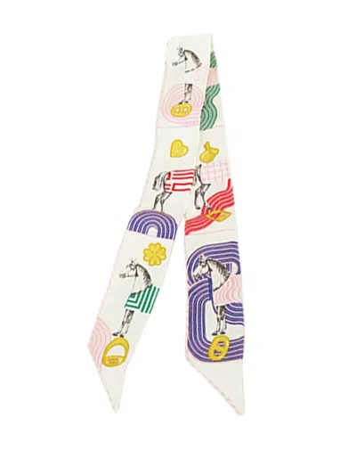 Pre-owned Hermes 2000-2025 Garde Robe Pop Silk Twilly Scarf Scarves In White