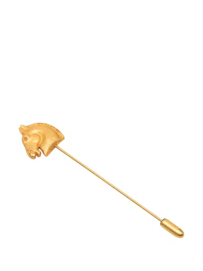 Pre-owned Hermes 2000-2025 Gold Plated Bijouterie Fantaisie Horse Pin Brooch Costume Brooch