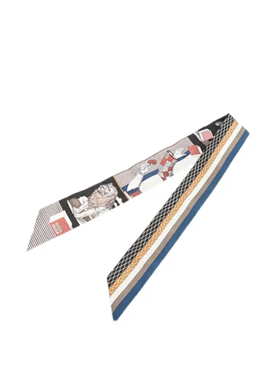 Pre-owned Hermes 2000-2025 Grand Theatre Nouveau Silk Twilly Scarf Scarves In Brown