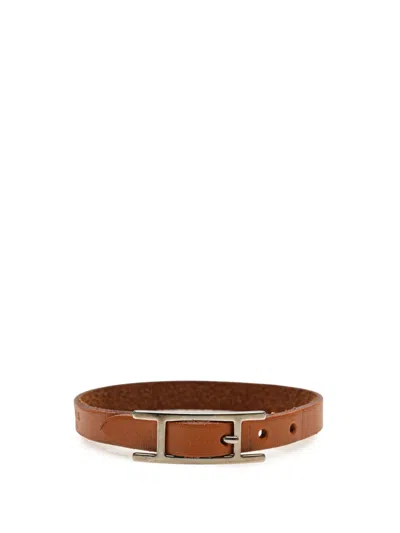 Pre-owned Hermes 2000-2025 Leather Behapi Single Tour Bracelet Costume Bracelet In Brown