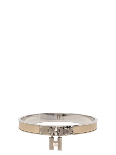 Pre-owned Hermes 2000-2025 Leather Kelly H Cadena Lock Bangle Bracelet Costume Bracelet In Brown