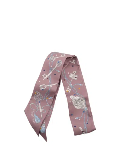 Pre-owned Hermes 2000-2025 Les Cles A Pois Silk Twilly Scarf Scarves In Purple