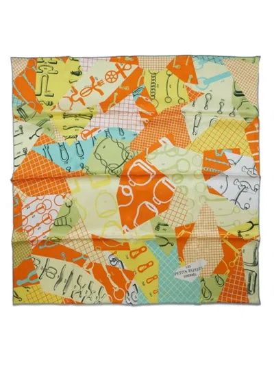 Pre-owned Hermes 2000-2025 Les Petits Papiers Silk Scarf Scarves In Orange