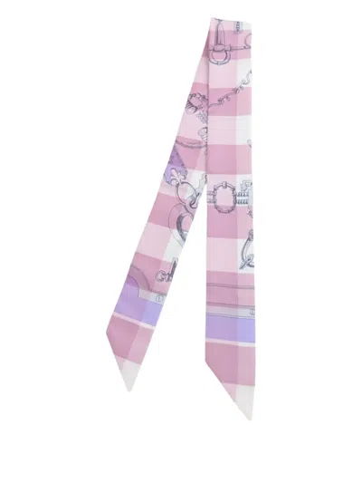 Pre-owned Hermes 2000-2025 Mors Et Gourmettes Vichy Silk Twilly Scarf Scarves In Pink