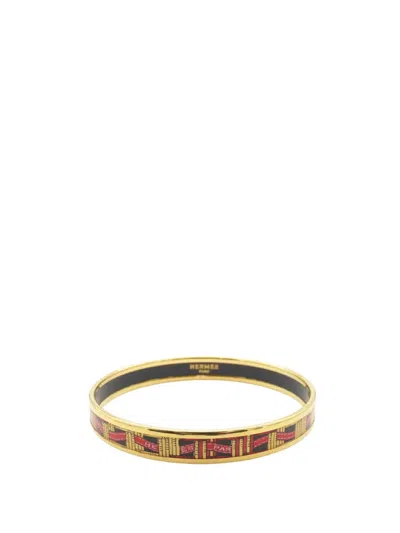 Pre-owned Hermes 2000-2025 Narrow Emailles Enamel Bangle 62 Costume Bracelet In Gold