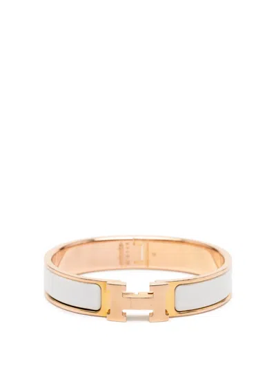 Pre-owned Hermes 2000-2025 Narrow Enamel Clic H Bracelet Pm Costume Bracelet In Gold