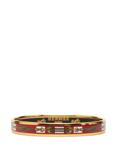 Pre-owned Hermes 2000-2025 Narrow Enamel Rope Design Bangle 65 Costume Bracelet In Gold