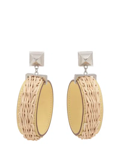Pre-owned Hermes 2000-2025 Palladium Plated Wicker Medor Picnic Drop Push Back Earrings Costume Earrings In Yellow