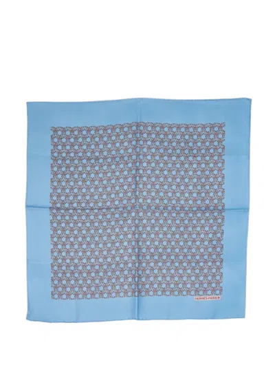 Pre-owned Hermes 2000-2025 Printed Silk Handkerchief In Blue