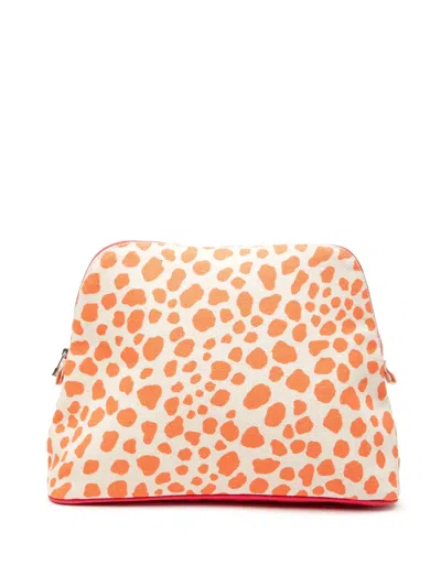 Pre-owned Hermes 2000-2025 Printed Toile Bolide Trousse De Voyage Gm Pouch In Orange