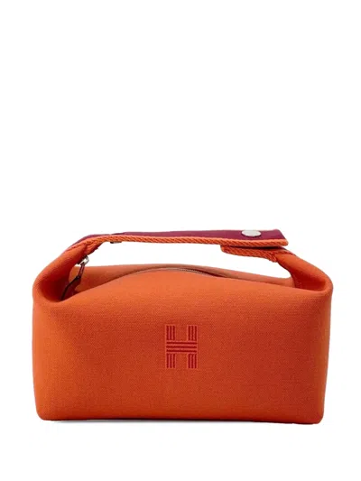 Pre-owned Hermes 2000-2025 Small Canvas Bride A Brac Case Vanity Bag In Orange