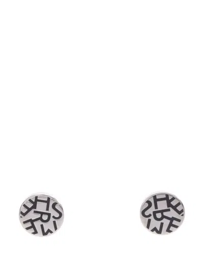 Pre-owned Hermes 2000-2025 Stainless Steel Logo Round Push Back Earrings Costume Earrings In Silver