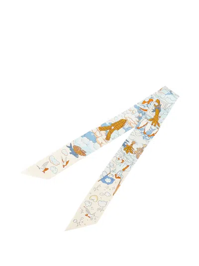 Pre-owned Hermes 2000-2025 Sur Mon Nuage Silk Twilly Scarf Scarves In White