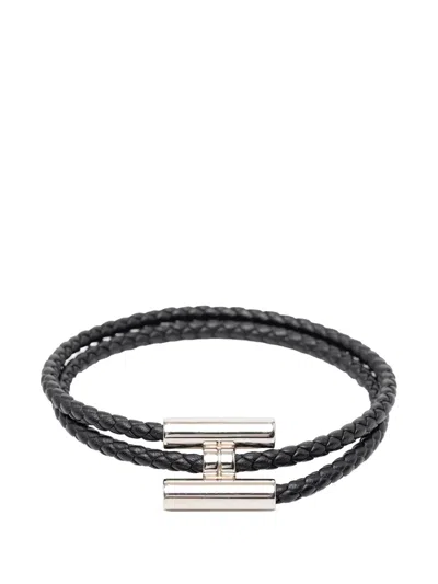 Pre-owned Hermes 2000-2025 Swift Tournis Tresse Bracelet Costume Bracelet In Black