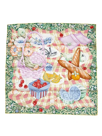 Pre-owned Hermes 2000-2025 Un Carre Sur L Herbe Silk Scarf 90 Scarves In Green