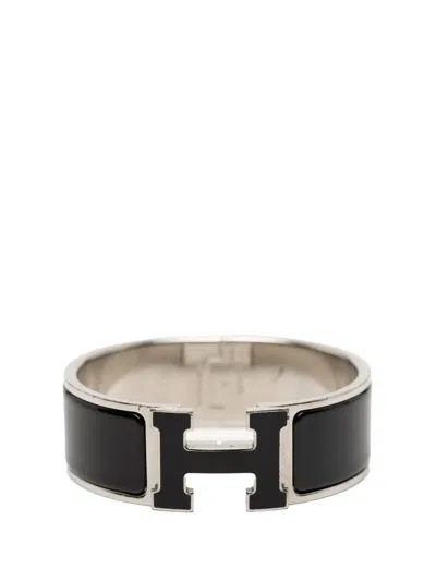Pre-owned Hermes 2000-2025 Wide Enamel Clic Clac H Bracelet Pm Costume Bracelet In Black