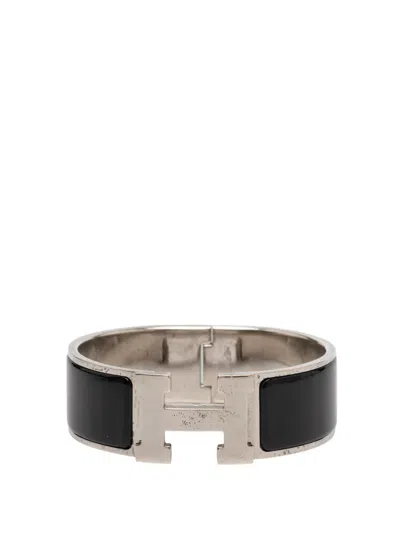 Pre-owned Hermes 2000-2025 Wide Enamel Clic Clac H Bracelet Pm Costume Bracelet In Black