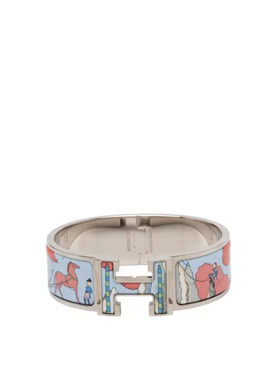 Pre-owned Hermes 2000-2025 Wide Enamel Cosmographia Universalis Clic Clac H Bracelet Pm Costume Bracelet In Blue