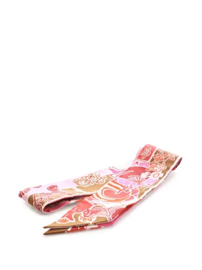 Pre-owned Hermes 2000-2026 Bingata Silk Twilly Scarf Scarves In Pink