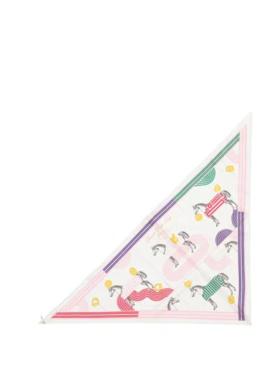 Pre-owned Hermes 2000-2026 Garde Robe Pop Silk Triangle Scarf Scarves In White