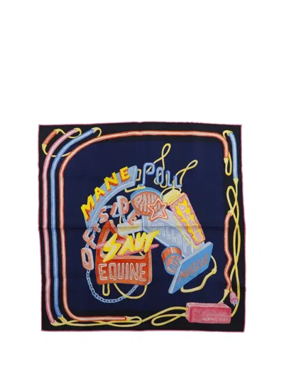 Pre-owned Hermes 2000-2026 Gavroche Chevaloscope Neon Pointille Silk Scarf 45 Scarves In Blue