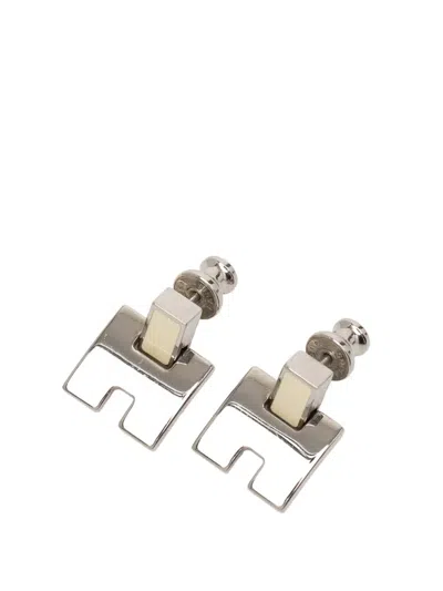 Pre-owned Hermes 2000-2026 Silver Plated Enamel Eileen Push Back Earrings Costume Earrings