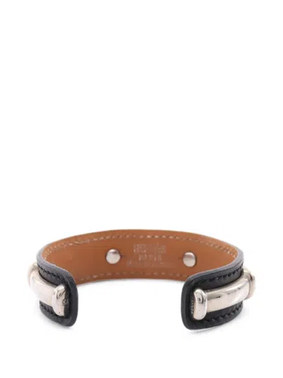 Pre-owned Hermes 2000 Agata Leather Bangle In Silver