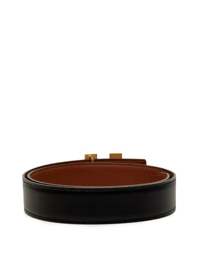 Pre-owned Hermes 2000 Box Calf Cadena H Reversible Belt In Black