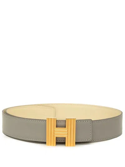 Pre-owned Hermes 2000 Box Calf Cadena H Reversible Belt In Grey