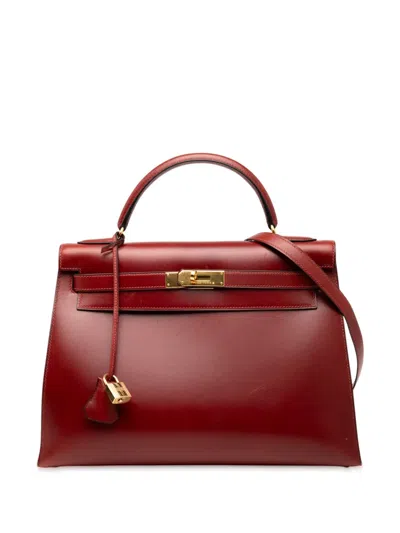 Pre-owned Hermes 2000 Box Calf Kelly Retourne 32 Satchel In Red