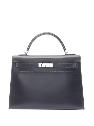 Pre-owned Hermes 2000 Box Calf Kelly Sellier 32 Handbag In Blue