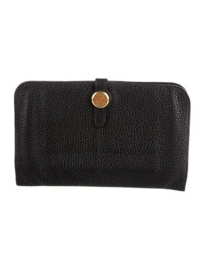 Pre-owned Hermes 2000 Dogon Long Wallet In Black