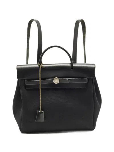 Pre-owned Hermes 2000 Herbag Leather-trim Backpack In Black
