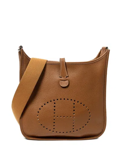 Pre-owned Hermes 2000 Logo-perforated Shoulder Bag In Brown