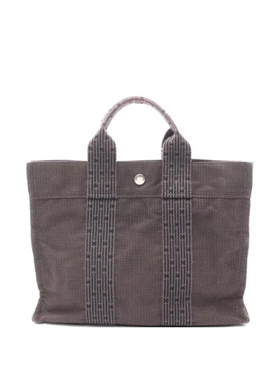 Pre-owned Hermes 2000 Pm Yale Line Canvas Tote Bag In Brown