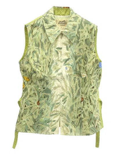 Pre-owned Hermes 2000 Silk Blouse In Green