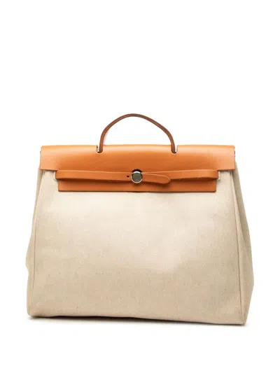 Pre-owned Hermes 2000 Toile Herbag Mm Satchel In Brown
