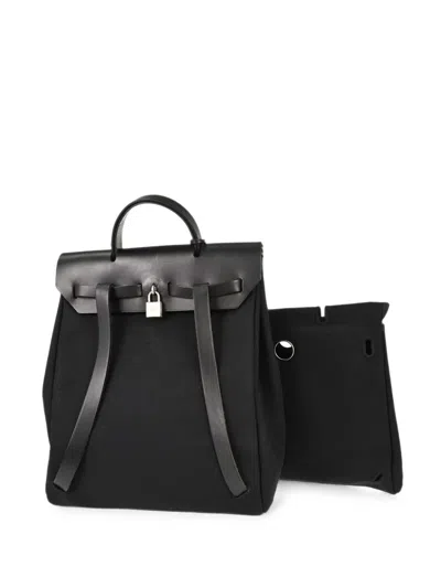 Pre-owned Hermes 2000 Toile Officier Herbag A Dos Backpack In Black