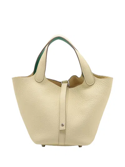 Pre-owned Hermes 2000-2010 Clemence And Swift Picotin Lock 18 Eclat Handbag In Yellow