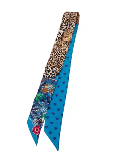 Pre-owned Hermes 2000-2010 Jungle Love Silk Twilly Scarf Scarves In Blue