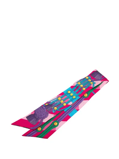 Pre-owned Hermes 2000-2015 Brandebourgs Silk Twilly Scarf Scarves In Pink