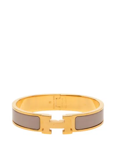 Pre-owned Hermes 2000-2015 Enamel Clic H Bracelet Pm Costume Bracelet In Brown